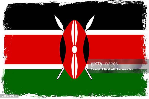 flag of kenya with white distressed border - east africa stock pictures, royalty-free photos & images