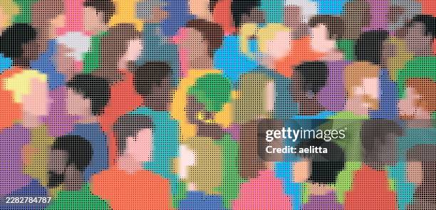 large group of people. multicolored. - pixelated person stock illustrations