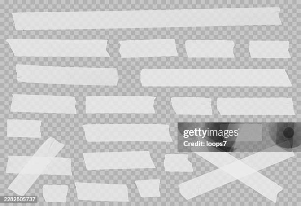 white torn tape strips collection on transparent background - glue texture stock illustrations