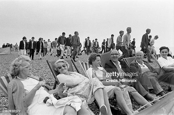 Scene at Hastings,East Sussex during the August bank holiday weekend where approximately 5,000 Mods and Rockers descended, resulting in significant...
