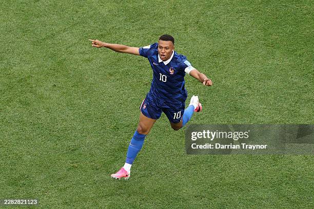 Kylian Mbappe of France celebrates scoring his team's first goal during the FIFA World Cup 2026 Group I match between France and Iraq at Philadelphia...