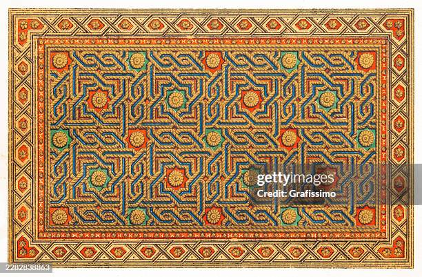 architectural monuments of spain showing al-andalus geometric pattern 14th century - grenada stock illustrations