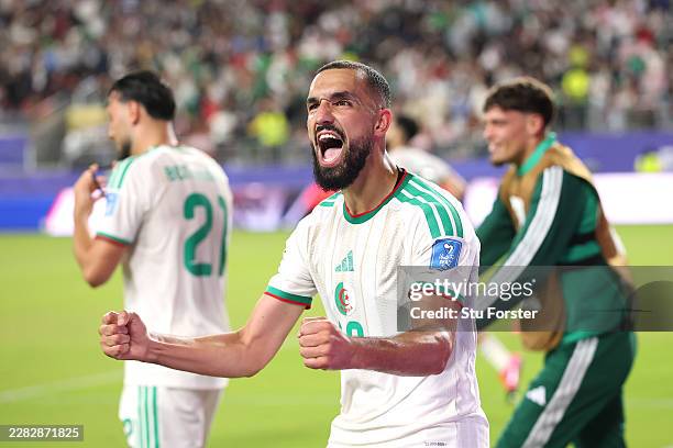 Nabil Bentaleb of Algeria celebrates after the team's second goal by Amine Gouiri during the FIFA World Cup 2026 Group J match between Jordan and...