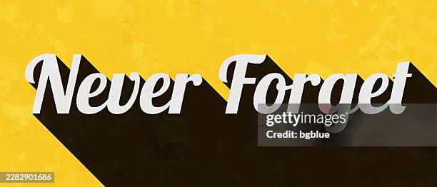 never forget - text with long shadow on textured yellow background - infinity logo stock illustrations