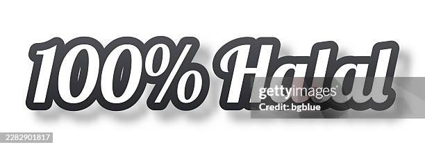 100% halal - 3d text with shadow on white background - halal stock illustrations