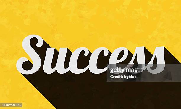 success - text with long shadow on textured yellow background - continuous paper stock illustrations