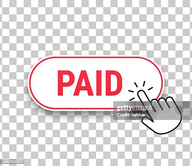 paid - 3d click web button with hand cursor on blank background - penalty relief stock illustrations