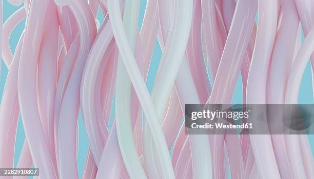 abstract 3d rendering of pink intertwined glossy cables - wire bending stock illustrations