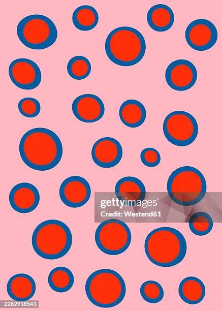 abstract red and blue atom pattern on pink background - floating particles stock illustrations