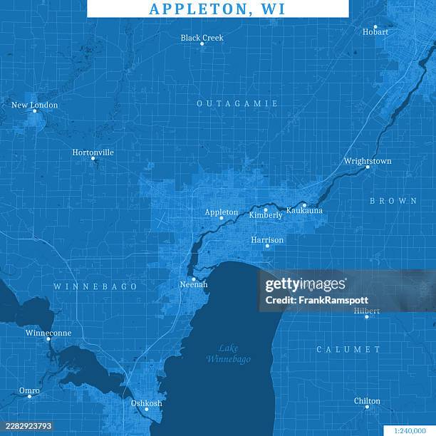appleton wi area vector road map blue - wisconsin lake stock illustrations