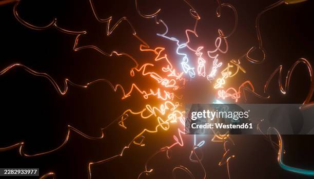 abstract glowing neon light trails forming a chaotic tunnel - path abstract blur stock illustrations