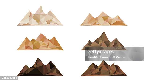 abstract mountain logo vector with snow peak, low poly triangle landscape illustration, retro adventure badge design, hiking and climbing icon symbol, color gradient alpine nature emblem for travel tourism branding - mountain logo stock illustrations