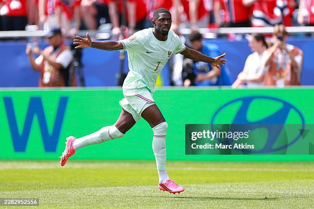 Ousmane Dembele of France celebrates scoring their first goal during the FIFA World Cup 2026 Group I match between Norway and France at Boston...