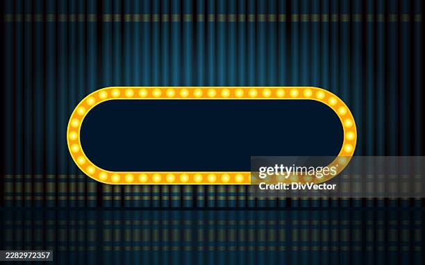 yellow light frame on blue curtain - cinema poster stock illustrations