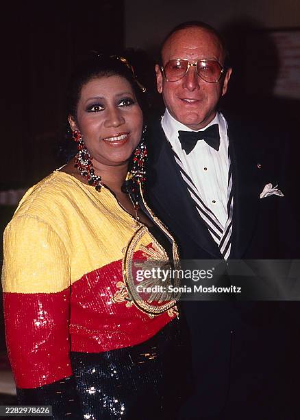 Aretha Franklin and Clive Davis attend the Night of 100 Stars Gala party at the New York Hilton Hotel in New York City on May 5, 1990.