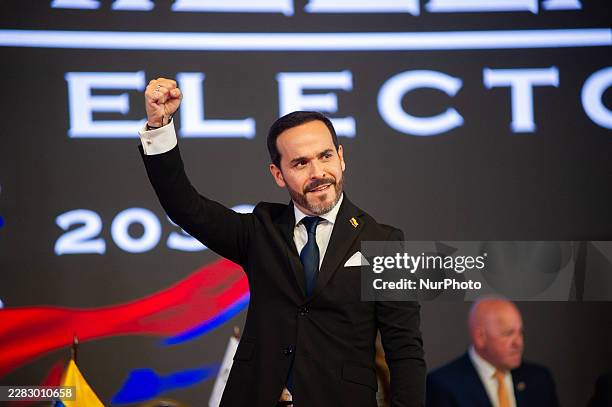 Colombian right-wing lawyer Abelardo de la Espriella and his running mate Jose Manuel Restrepo receive their credentials accrediting them as...