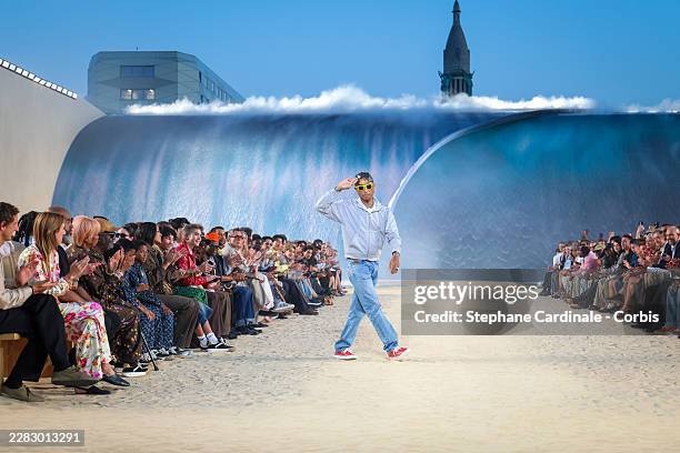 Designer Pharrell Williams walks the runway during the Louis Vuitton Menswear Spring/Summer 2027 show as part of Paris Fashion Week on June 23, 2026...