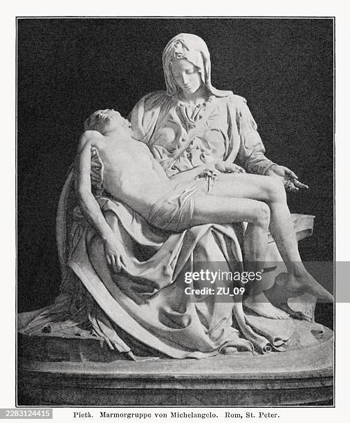 pietà, by michelangelo, st. peter, vatican, halftone print, published 1898 - pieta stock illustrations
