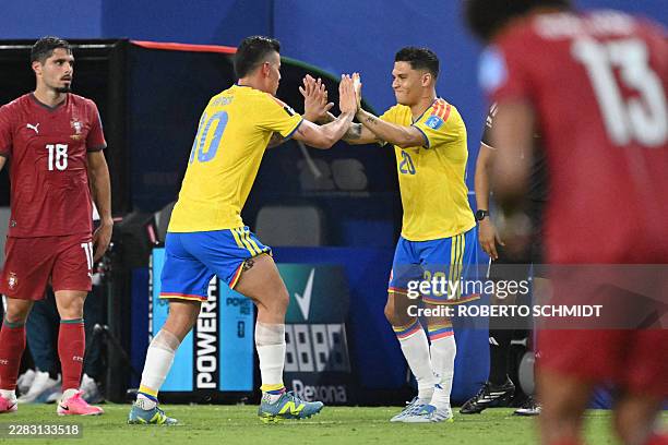 Colombia's midfielder James Rodriguez leaves the pitch after being substituted by midfielder Juan Quintero during the 2026 World Cup Group K football...