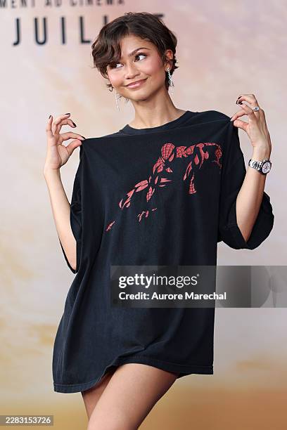 Zendaya attends the "Spider-Man: Brand New Day" Photocall at UGC Cine Cite Bercy on June 24, 2026 in Paris, France.
