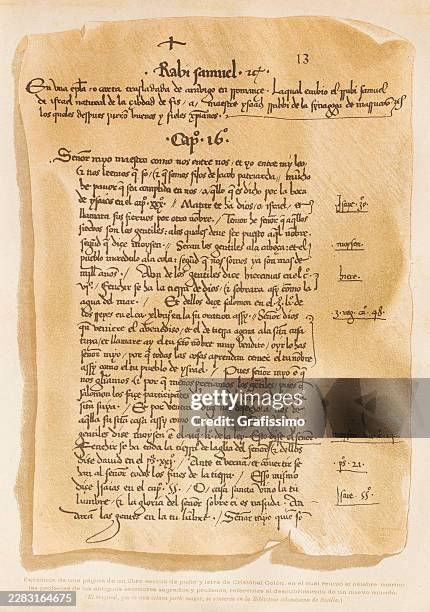 page from manuscript compiled by christopher columbus 1502 - classical paintings stock illustrations