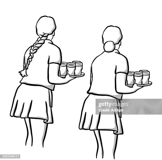 waitressing job sketch - indoor dining stock illustrations