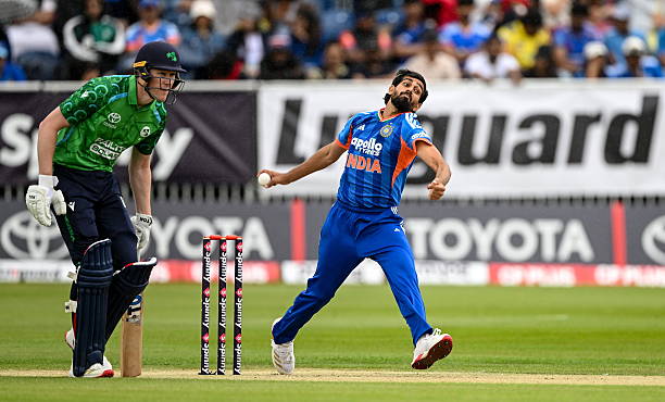 Northern Ireland , United Kingdom - 28 June 2026; India bowler Prince Yadav during match two of the Spinny Cup Men's T20 International series between...
