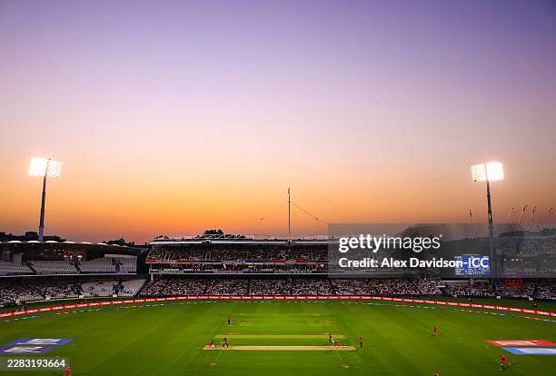 General view of play during the ICC Women's T20 World Cup England & Wales 2026 match between England and West Indies at Lord's Cricket Ground on June...