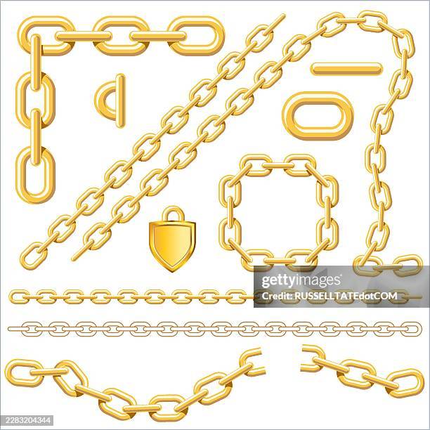 golden chain link borders frames and decorative elements - gold chain necklace stock illustrations