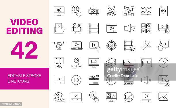 video editing icon set. editable line icons. vector illustration. - pause button stock illustrations