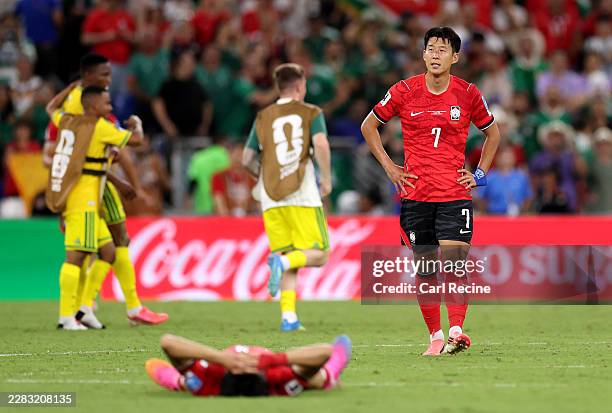 Heung-Min Son of Korea Republic reacts after the 0-1 loss during the FIFA World Cup 2026 Group A match between South Africa and Korea Republic at...