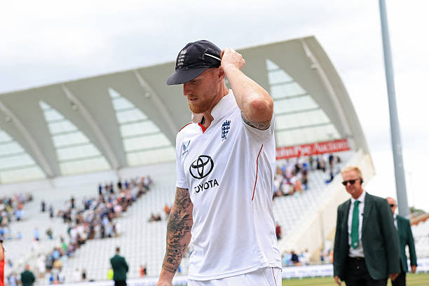 England's Ben Stokes comes out to speak to members of the media after play on the fourth day of the third Test cricket match between England and New...