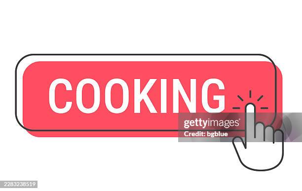 cooking - click button with hand cursor on white background - hand pushing button stock illustrations