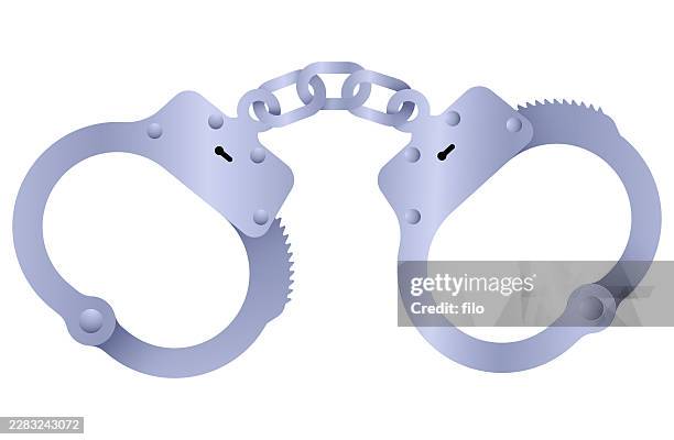 handcuffs arrest metal design element - hands behind back stock illustrations
