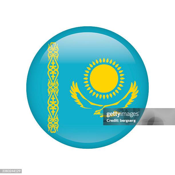 kazakhstan flag. round glossy icon. vector badge, button, sign, illustration - kazakhstan stock illustrations