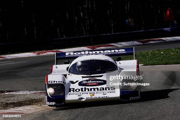 Bob Wollek from France drives the Rothmans Porsche Porsche 962C-004 Porsche 935/82 turbocharged Flat-6 during the FIA World Sportscar Championship...