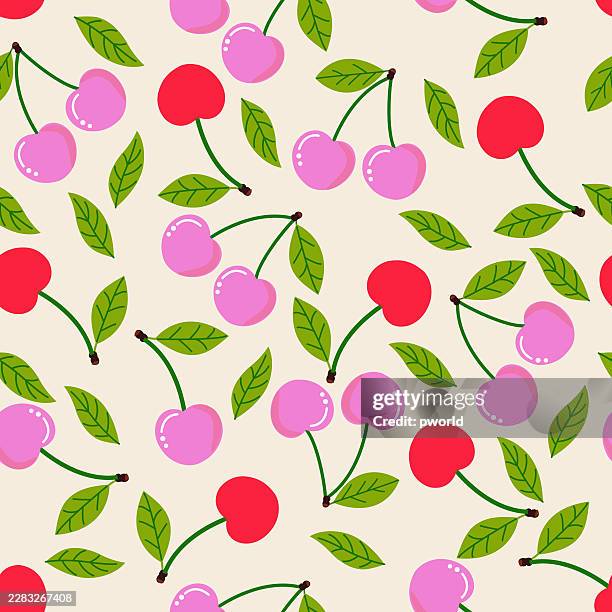 cherry seamless pattern . - cherry background stock illustrations