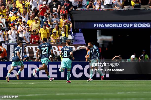 Leroy Sane of Germany celebrates with teammates after scoring the team's first goal during the FIFA World Cup 2026 Group E match between Ecuador and...