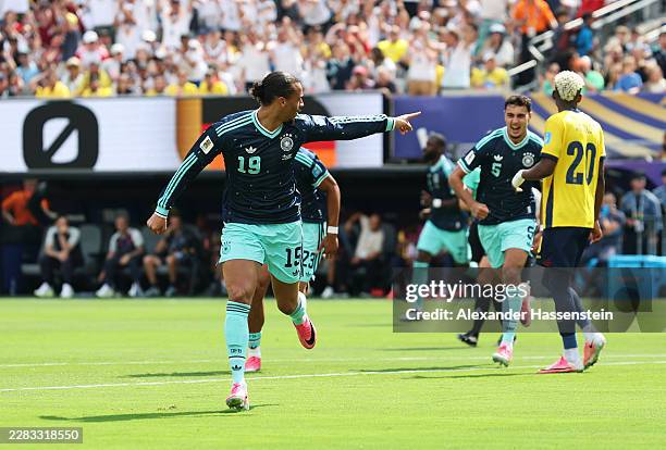 Leroy Sane of Germany celebrates scoring his team's first goal during the FIFA World Cup 2026 Group E match between Ecuador and Germany at New York...