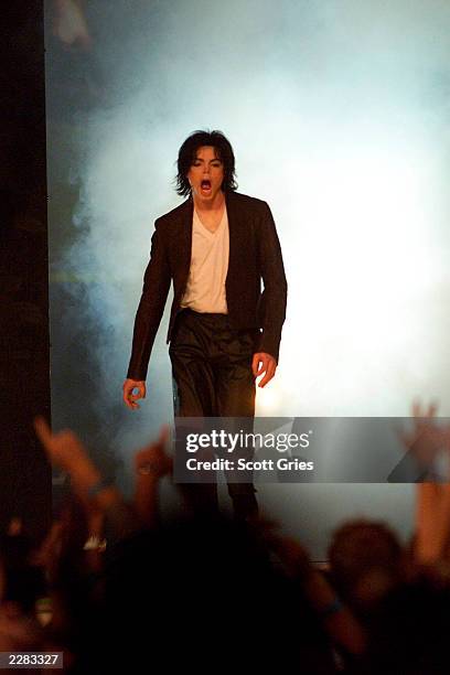 Michael Jackson onstage performing at the 2001 MTV Video Music Awards held at the Metropolitan Opera House at Lincoln Center in New York City on...