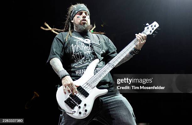 Reginald Arvizu of Korn performs during the Music as a Weapon Tour at Power Balance Pavilion on March 13, 2011 in Sacramento, California.