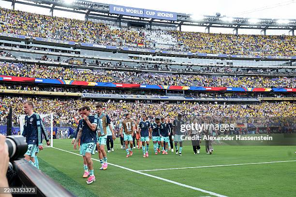 Germany players react after the 1-2 loss during the FIFA World Cup 2026 Group E match between Ecuador and Germany at New York New Jersey Stadium on...
