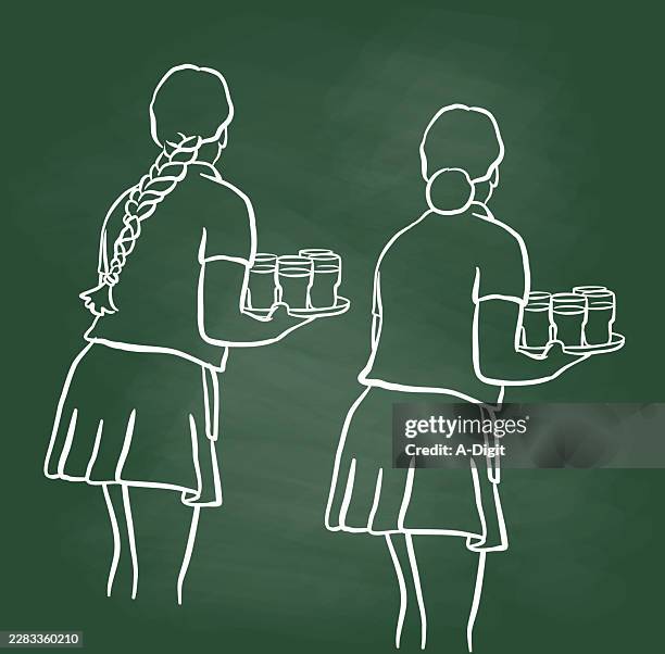 waitressing job chalkboard - indoor dining stock illustrations