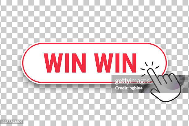 win win - 3d click web button with hand cursor on blank background - pushing box stock illustrations