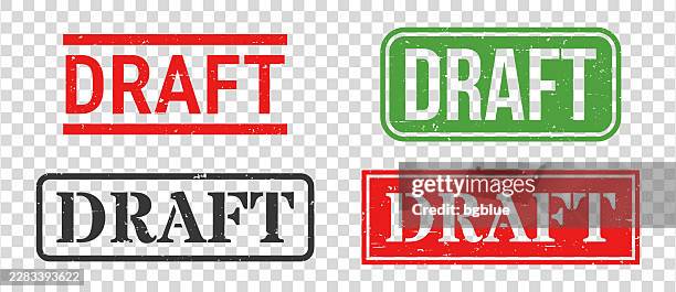 draft - rubber stamp set on blank background - stamped document stock illustrations