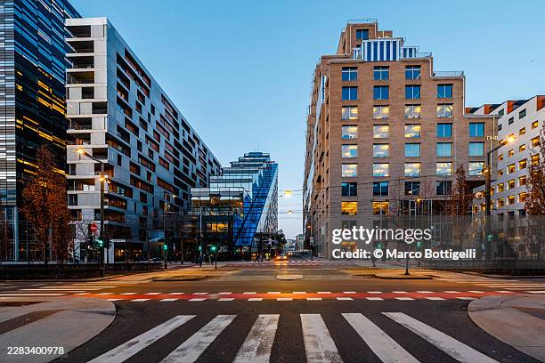 contemporary architecture of the barcode district at dusk, bjorvika, oslo, norway - bar code stock pictures, royalty-free photos & images