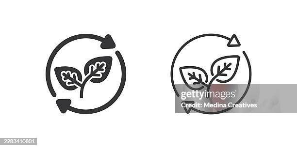 renewable cycle icons. glyph solid and line series icon. - biodegradable icon stock illustrations