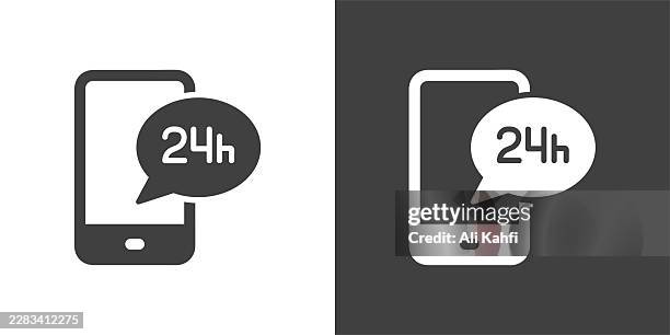 24h mobile support glyph solid icon. solid icon that can be applied anywhere, simple, pixel perfect and modern style - daylight saving stock illustrations
