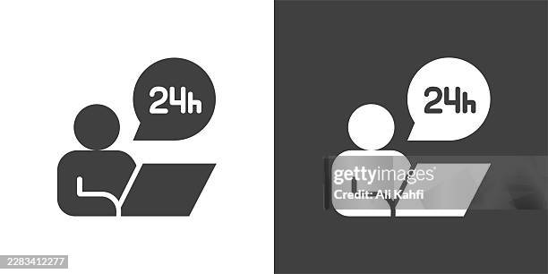 24h live agent glyph solid icon. solid icon that can be applied anywhere, simple, pixel perfect and modern style - daylight saving stock illustrations