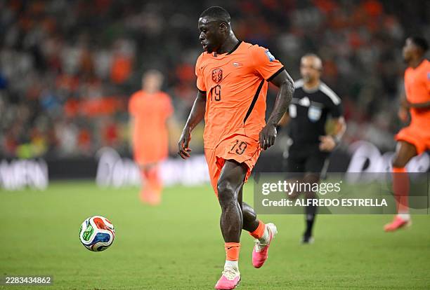 Netherlands' forward Brian Brobbey controls the ball during the 2026 World Cup round of 32 football match between the Netherlands and Morocco at the...